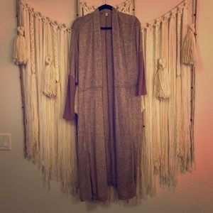 Heather brown open front maxi cardigan